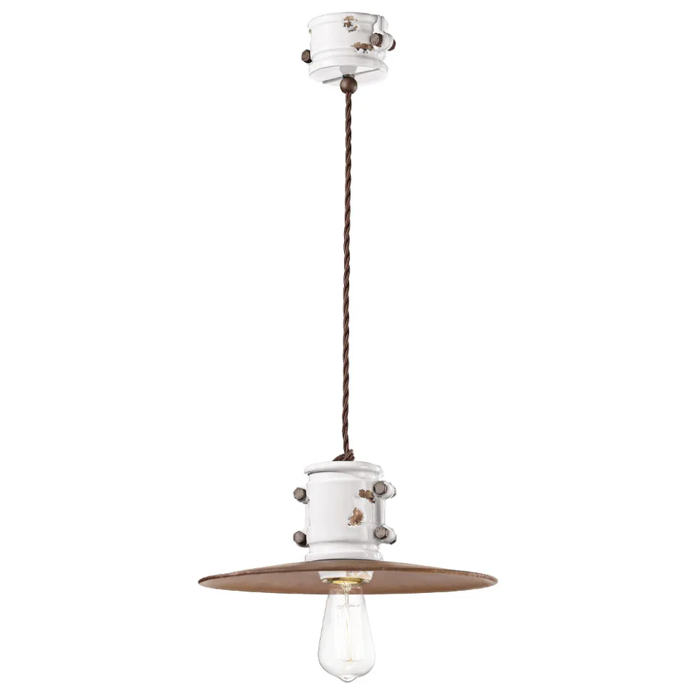 Lampada Sospensione in Ferro e Ceramica Fatta a Mano Industriale - Urban
