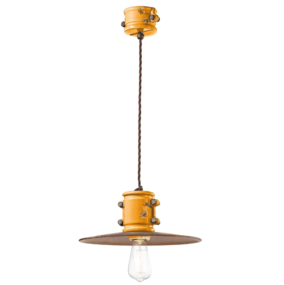 Lampada Sospensione in Ferro e Ceramica Fatta a Mano Industriale - Urban