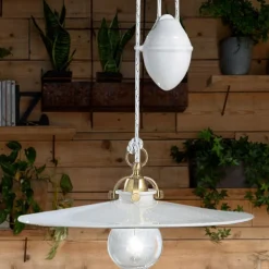 Lampada Sospensione Saliscendi in Ferro e Ceramica Lucida 2 Misure - Asti
