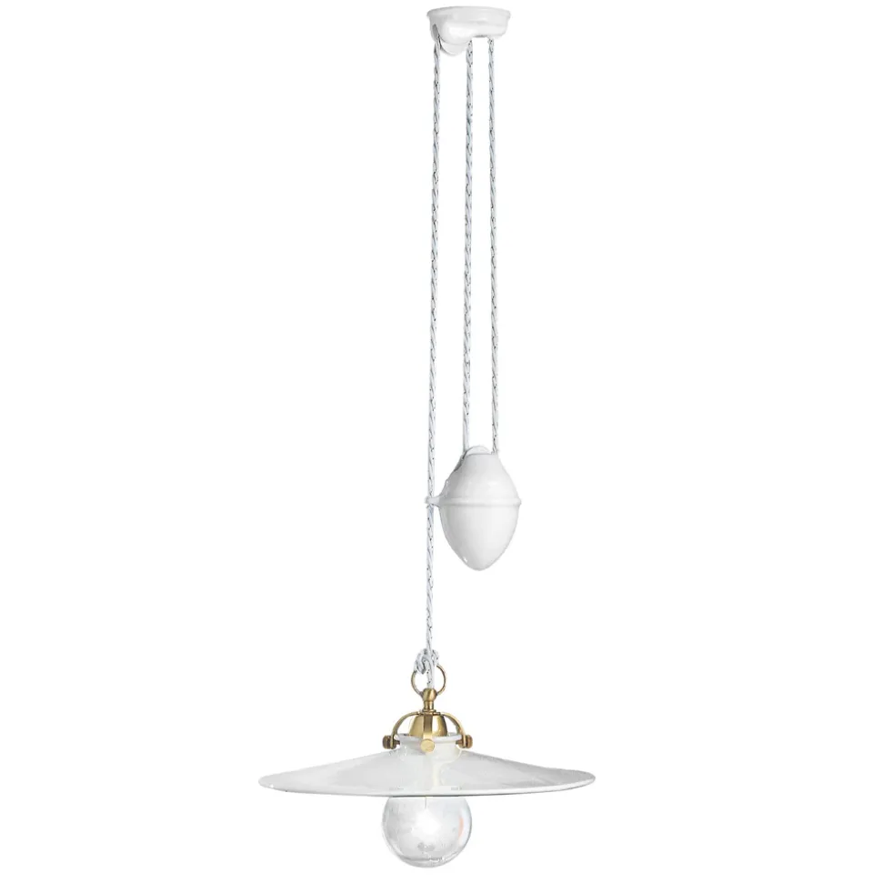 Lampada Sospensione Saliscendi in Ferro e Ceramica Lucida 2 Misure - Asti