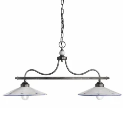 Lampada Sospesa a 2 Luci in Ceramica Dipinta a Mano e Ferro Design - Asti