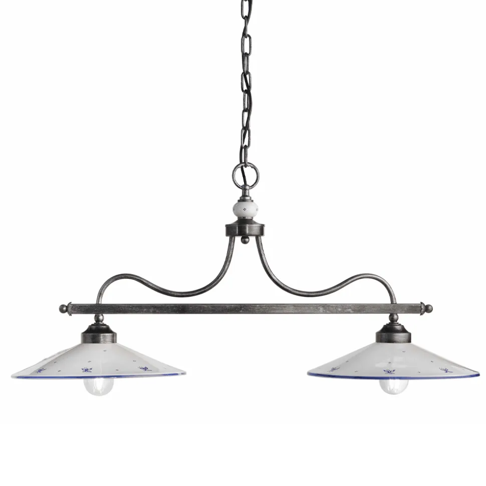 Lampada Sospesa a 2 Luci in Ceramica Dipinta a Mano e Ferro Design - Asti