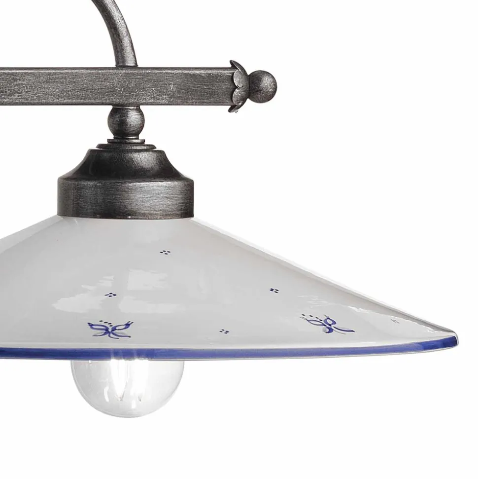 Lampada Sospesa a 2 Luci in Ceramica Dipinta a Mano e Ferro Design - Asti