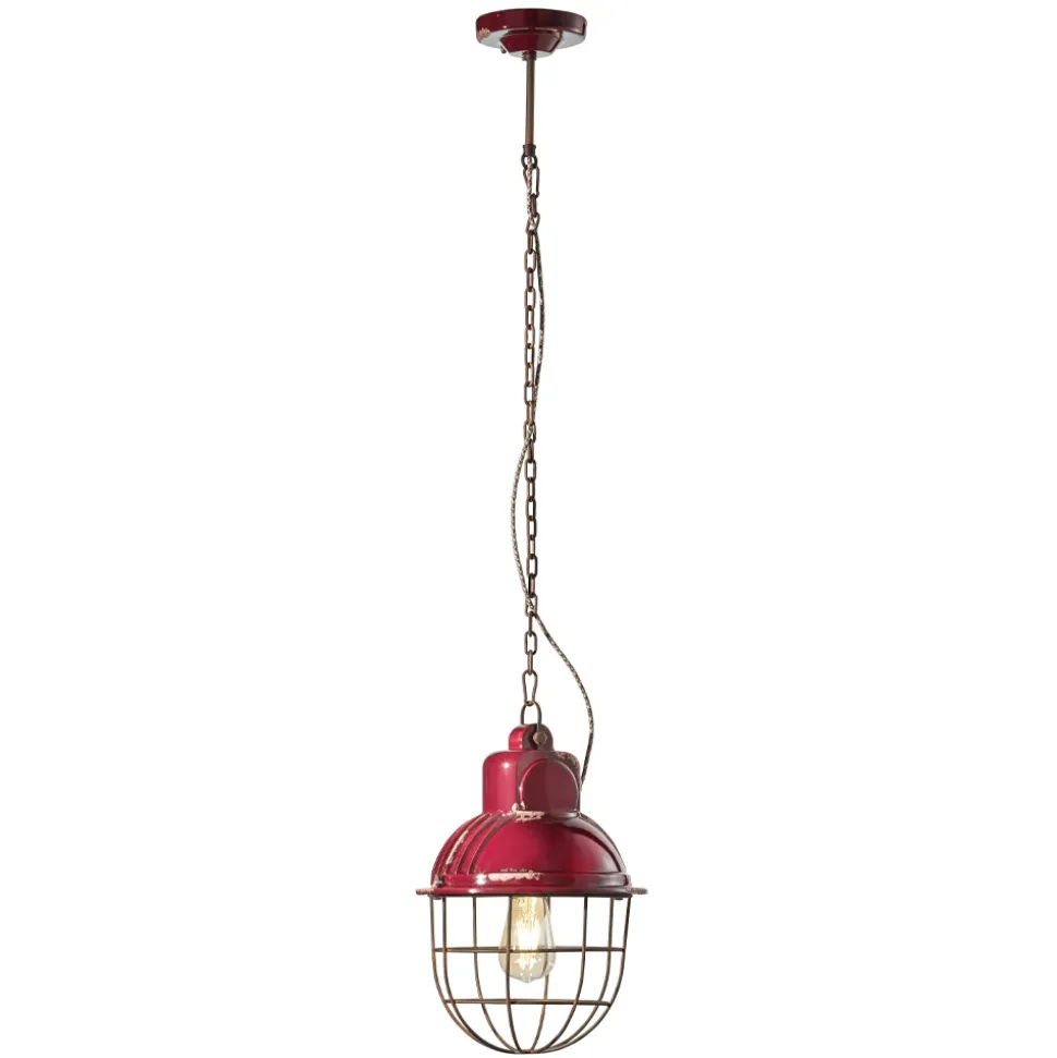 Lampada Sospesa Artigianale in Ferro e Ceramica con Griglia - Industrial
