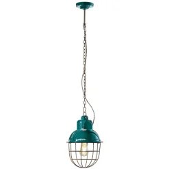 Lampada Sospesa Artigianale in Ferro e Ceramica con Griglia - Industrial