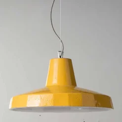 Lampada sospesa 42 cm in ottone e maiolica toscana Rossi - Toscot