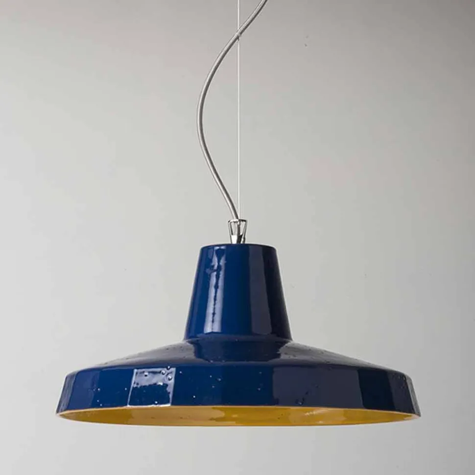 Lampada sospesa 42 cm in ottone e maiolica toscana Rossi - Toscot