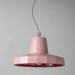 Lampada sospesa 30 cm, in ottone e maiolica toscana, Rossi Toscot