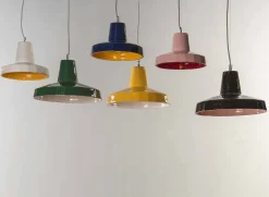 Lampada sospesa 30 cm, in ottone e maiolica toscana, Rossi Toscot