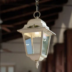 Lampada Sospesa da Esterno in Alluminio Bianco e Decoro a Mano - Gorizia
