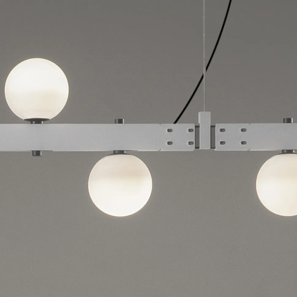 Lampada Sospesa Design Alluminio Bianco con Sfere Vetro e Faretti - Esodo