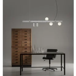 Lampada Sospesa Design Alluminio Bianco con Sfere Vetro e Faretti - Esodo