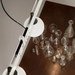Lampada Sospesa Design Alluminio Bianco con Sfere Vetro e Faretti - Esodo