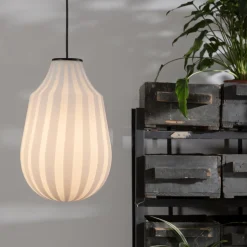 Lampada Sospesa Design Allungato in Vetro Bianco in Filigrana - Caravan