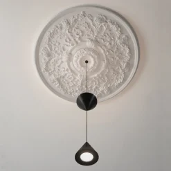 Lampada Sospesa di Design in Gesso bianco e Alluminio Nero 2 Coni - Tesera