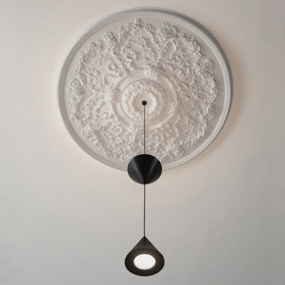 Lampada Sospesa di Design in Gesso bianco e Alluminio Nero 2 Coni - Tesera