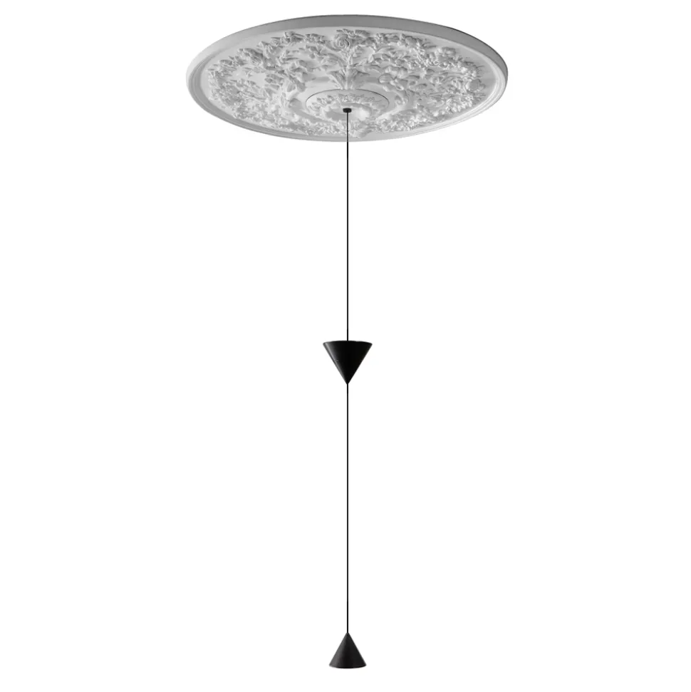Lampada Sospesa di Design in Gesso bianco e Alluminio Nero 2 Coni - Tesera