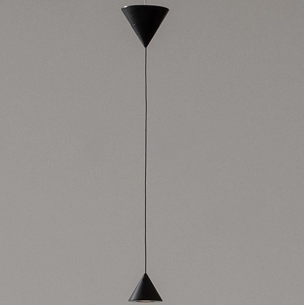 Lampada Sospesa di Design in Gesso bianco e Alluminio Nero 2 Coni - Tesera