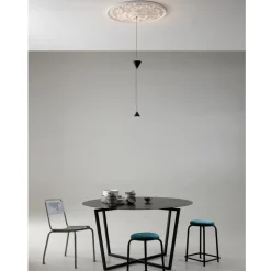Lampada Sospesa di Design in Gesso bianco e Alluminio Nero 2 Coni - Tesera
