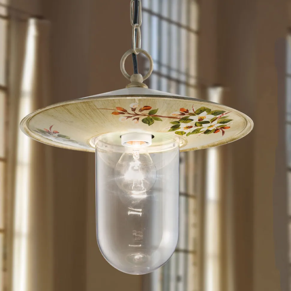 Lampada Sospesa Esterno in Alluminio Decoro Fiori Dipinto a Mano - Genova