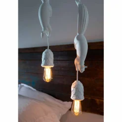 Lampada Sospesa in Ceramica Bianca Opaca con Scoiattolo e Ghianda - Scoiattolo