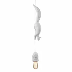 Lampada Sospesa in Ceramica Bianca Opaca con Scoiattolo e Ghianda - Scoiattolo