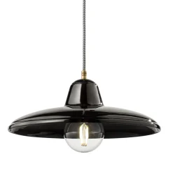 Lampada Sospesa in Ceramica Nera e Ferro Design Vintage Industriale - Bew
