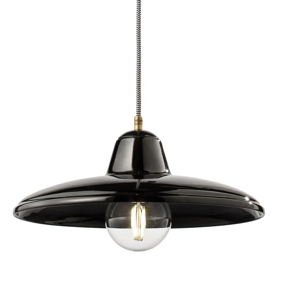 Lampada Sospesa in Ceramica Nera e Ferro Design Vintage Industriale - Bew