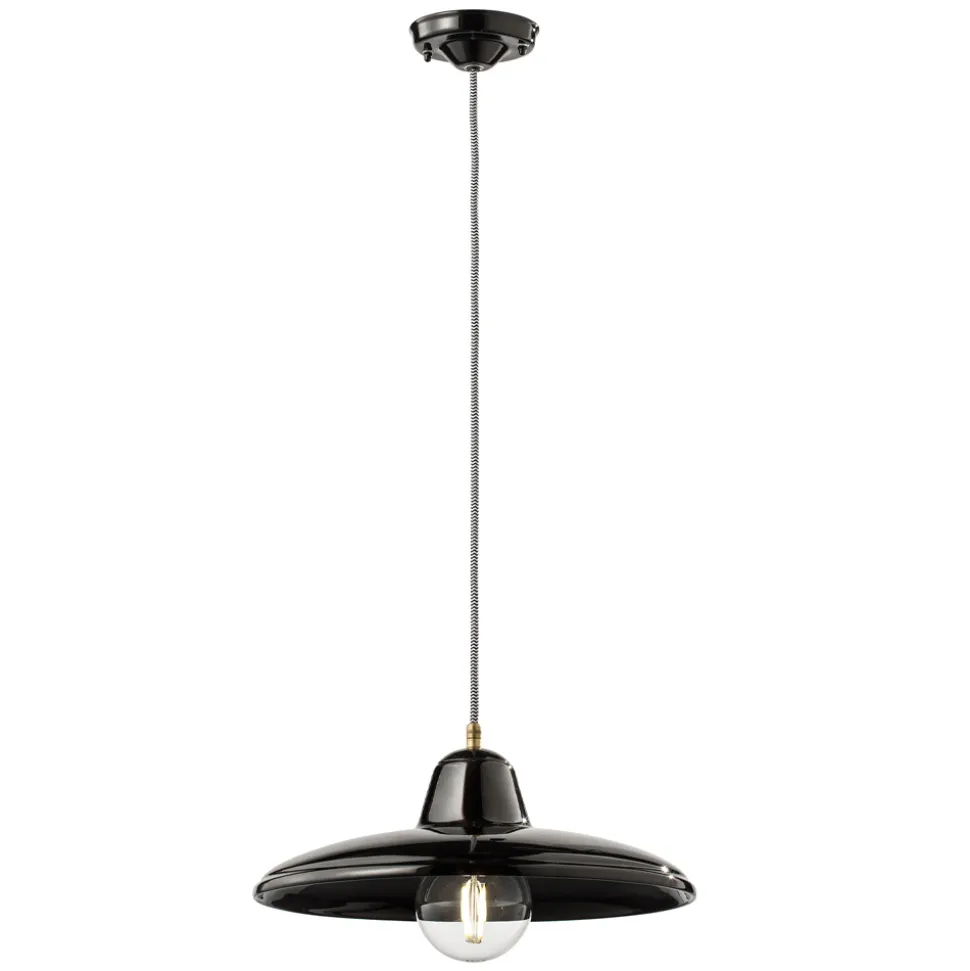 Lampada Sospesa in Ceramica Nera e Ferro Design Vintage Industriale - Bew