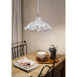 Lampada Sospesa in Ferro e Ceramica Ondulata Decorata a Mano - Belluno