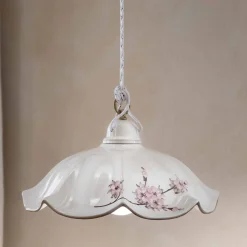 Lampada Sospesa in Ferro e Ceramica Ondulata Decorata a Mano - Belluno