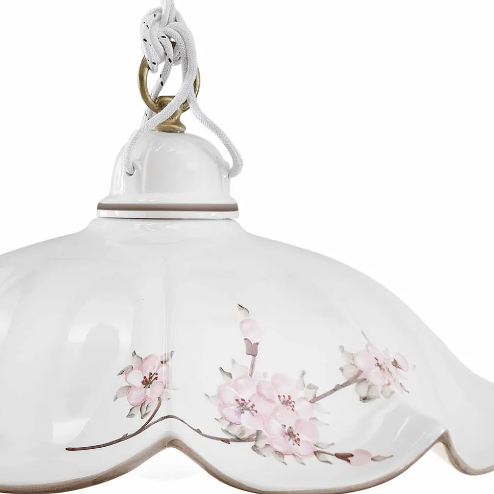 Lampada Sospesa in Ferro e Ceramica Ondulata Decorata a Mano - Belluno