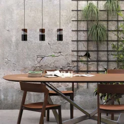 Lampada sospesa in ottone e ceramica colorata moderna made Italy Asia