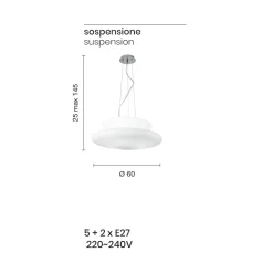 Lampada Sospesa in Vetro Bianco Soffiato e Metallo Cromato - Illumina