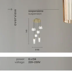 Lampada Sospesa in Vetro Soffiato Rigato e Metallo Verniciato - Giuliano