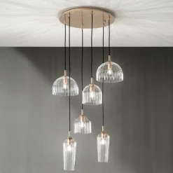 Lampada Sospesa in Vetro Soffiato Rigato e Metallo Verniciato - Giuliano