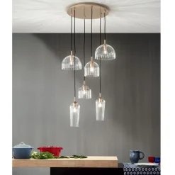 Lampada Sospesa in Vetro Soffiato Rigato e Metallo Verniciato - Giuliano