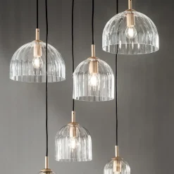 Lampada Sospesa in Vetro Soffiato Rigato e Metallo Verniciato - Giuliano