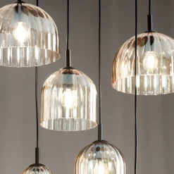 Lampada Sospesa in Vetro Soffiato Rigato e Metallo Verniciato - Giuliano