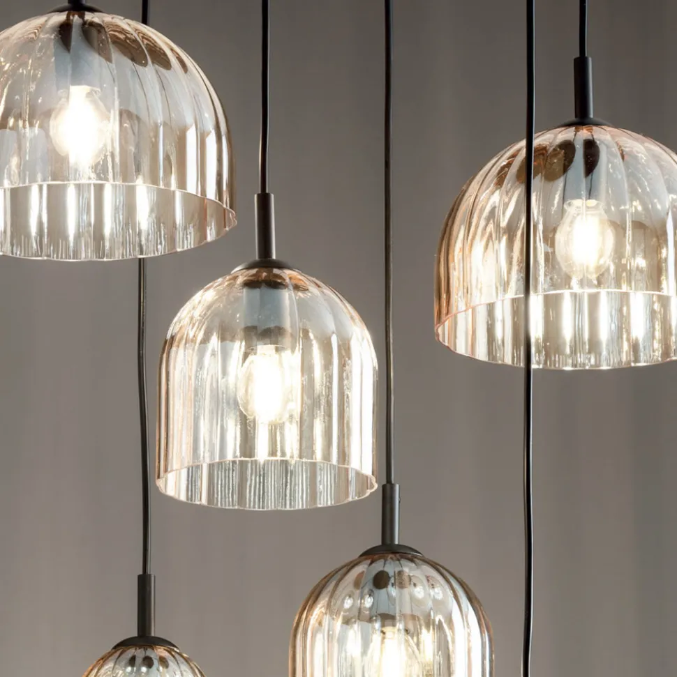 Lampada Sospesa in Vetro Soffiato Rigato e Metallo Verniciato - Giuliano