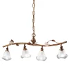 Lampada Sospesa Lineare 4 Luci in Ferro, Vetro e Rose di Ceramica - Siena