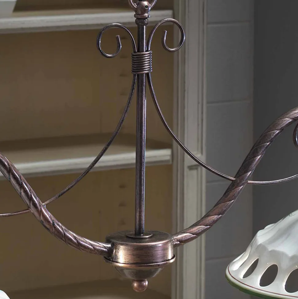 Lampada Sospesa 2 Luci in Ceramica Fatta a Mano con Passanastri - Napoli
