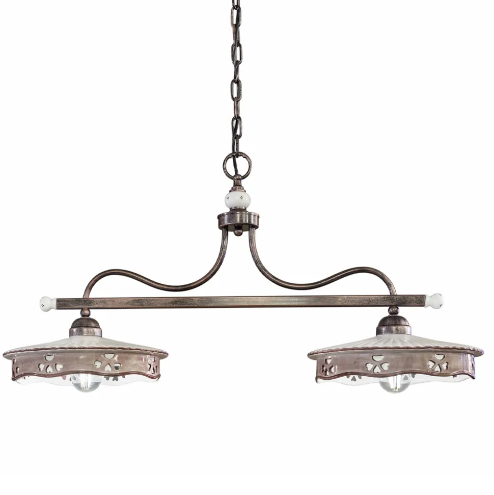 Lampada Sospesa 2 Luci Vintage in Ceramica Ferro Fatta a Mano - Alessandria