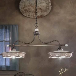 Lampada Sospesa 2 Luci Vintage in Ceramica Ferro Fatta a Mano - Alessandria