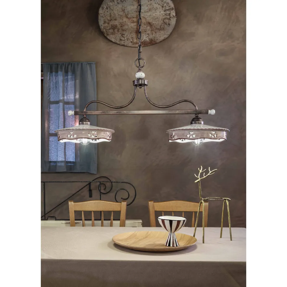 Lampada Sospesa 2 Luci Vintage in Ceramica Ferro Fatta a Mano - Alessandria