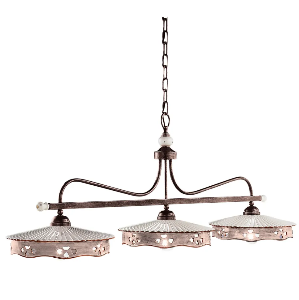 Lampada Sospesa 3 Luci Vintage Ceramica e Ferro Fatta a Mano - Alessandria