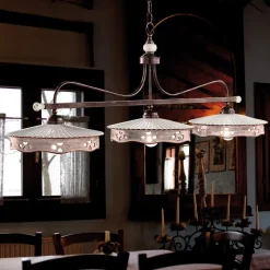 Lampada Sospesa 3 Luci Vintage Ceramica e Ferro Fatta a Mano - Alessandria