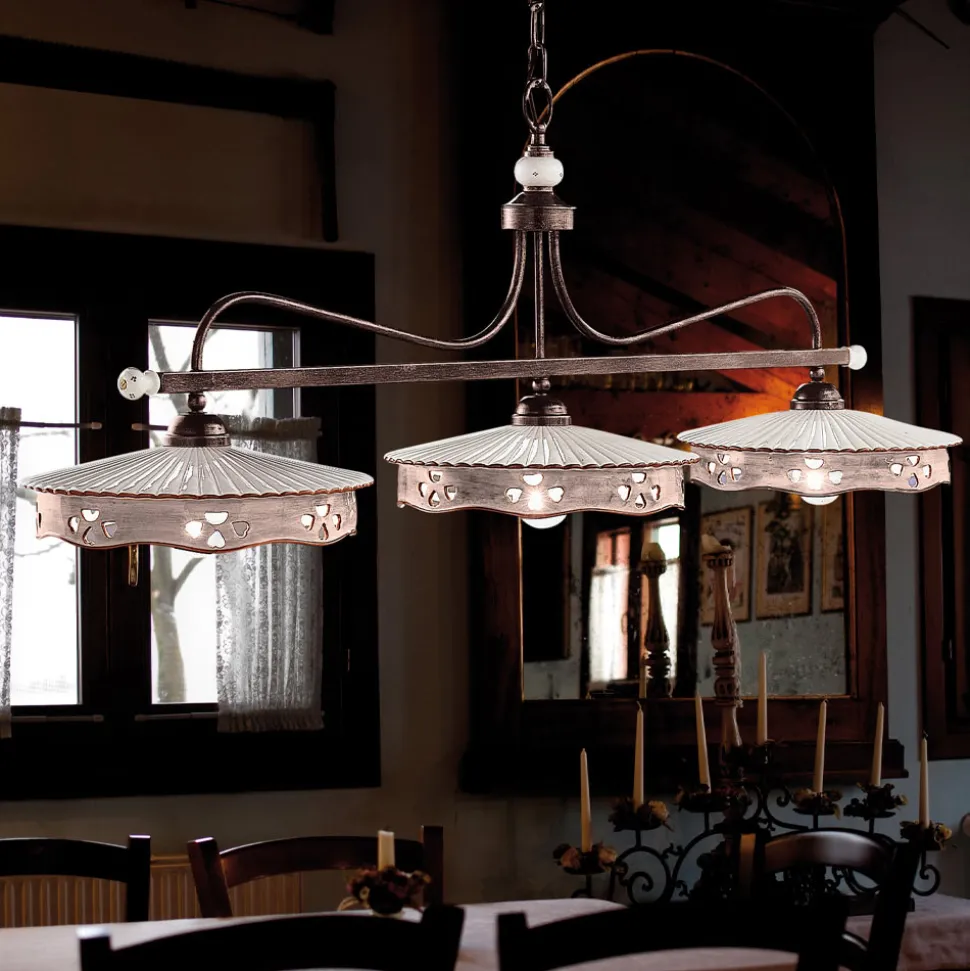 Lampada Sospesa 3 Luci Vintage Ceramica e Ferro Fatta a Mano - Alessandria
