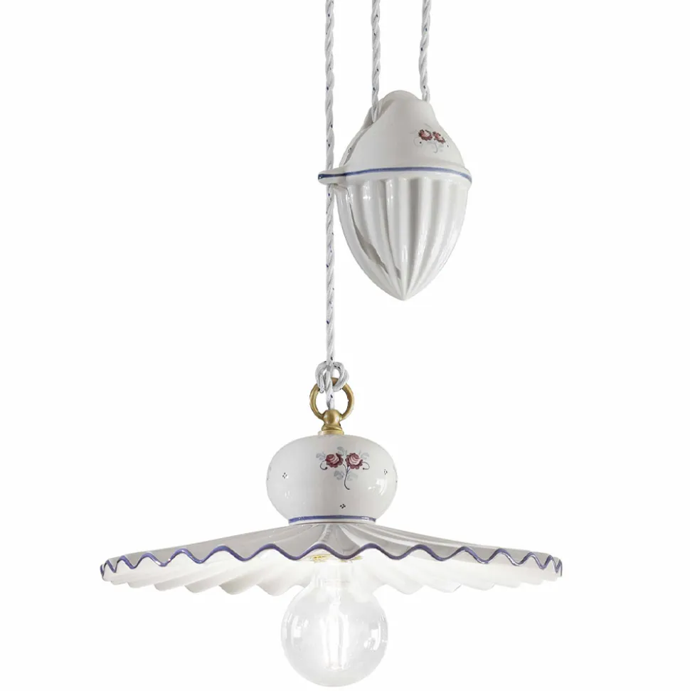 Lampada Sospesa Saliscendi Ceramica Artigianale in Ceramica e Ferro - Roma