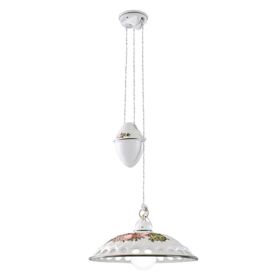 Lampada Sospesa Saliscendi Ceramica Fatta a Mano con Passanastri - Napoli